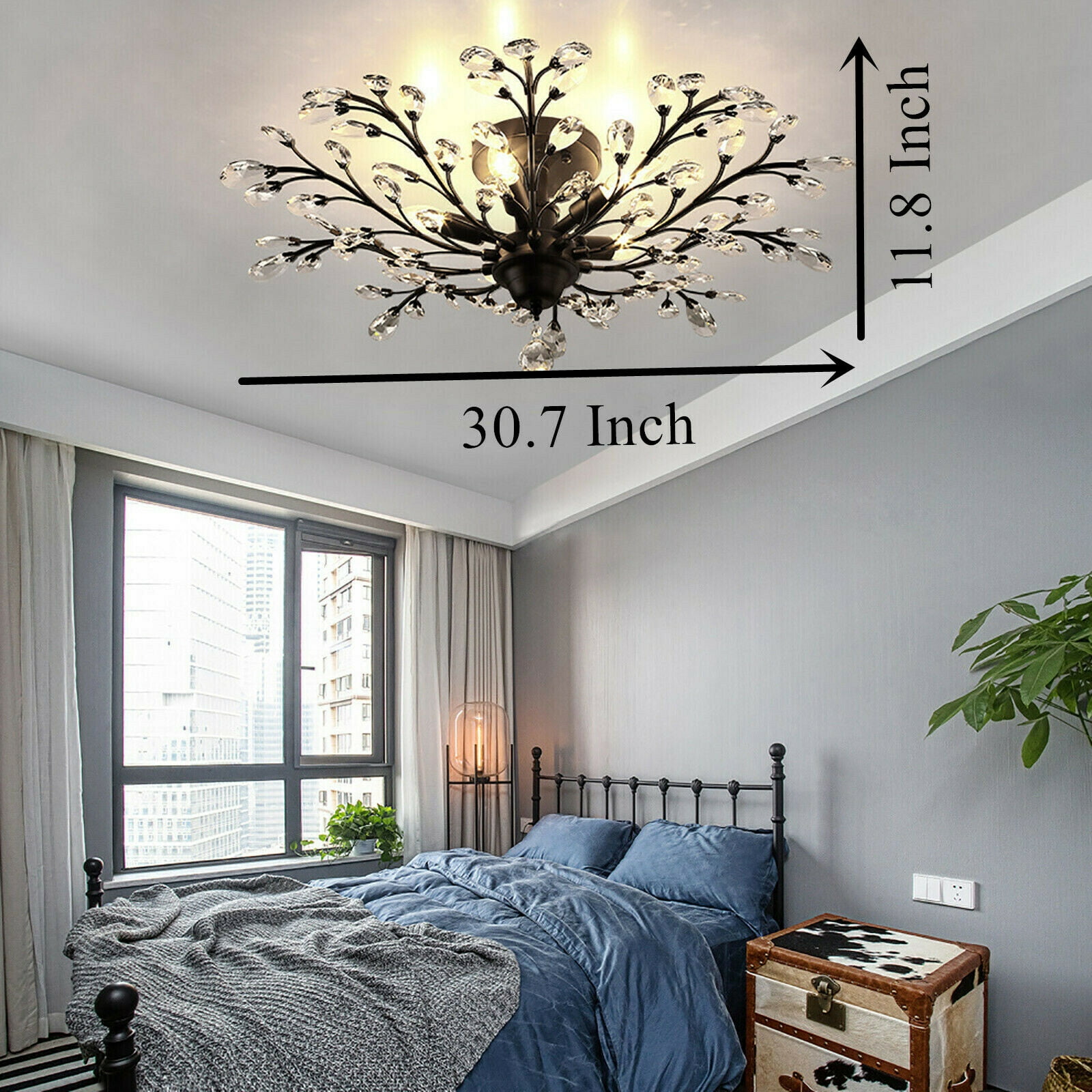 Miumaeov Vintage Crystal Branches Chandeliers 5 Lights Flower Shape Pendant Lamp Ceiling Lighting Fixture for Entryway Living Room Dining Room