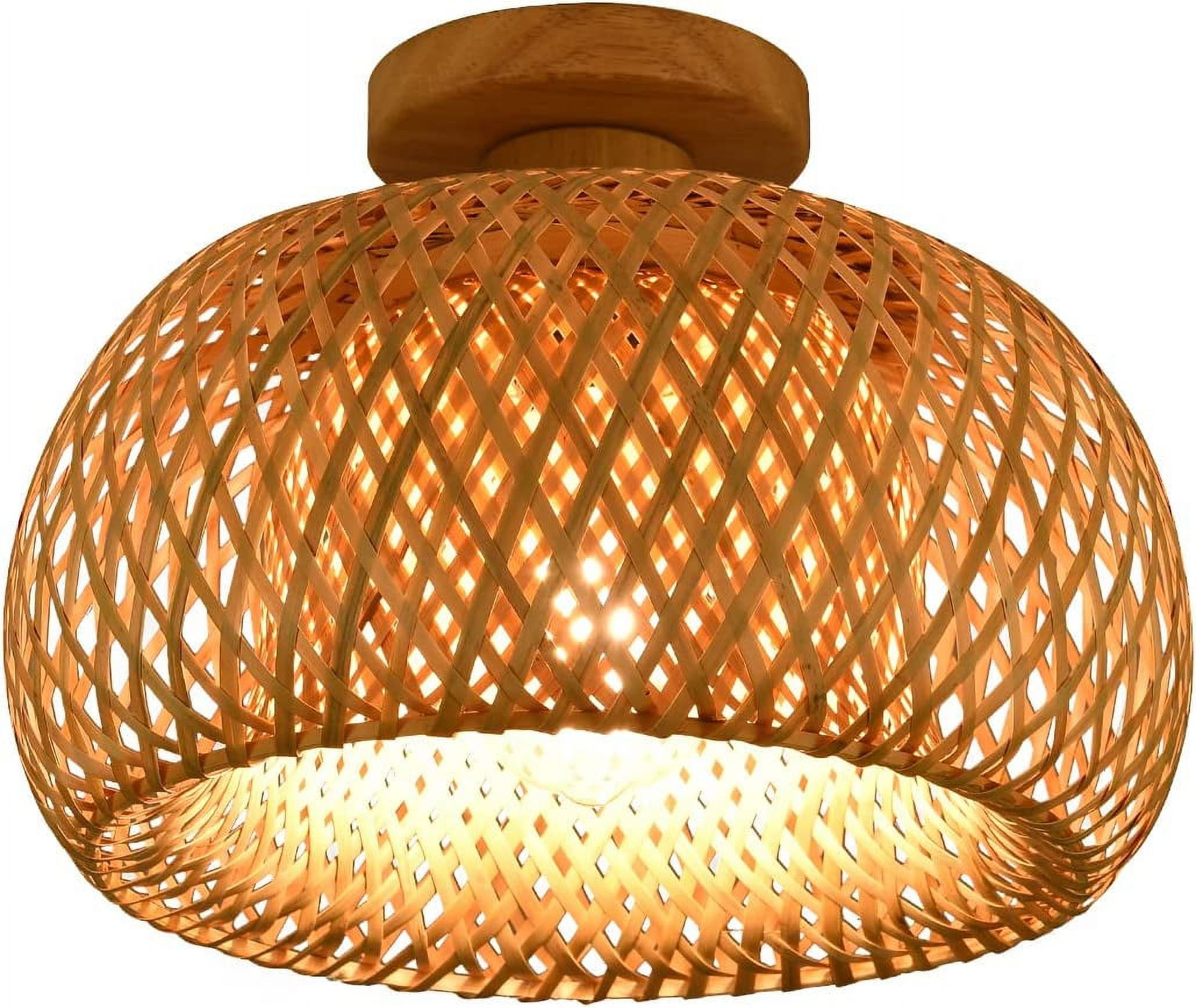 Miumaeov Vintage Farmhouse Bamboo Wicker Chandelier Semi Flush Mount Lamp Ceiling Light