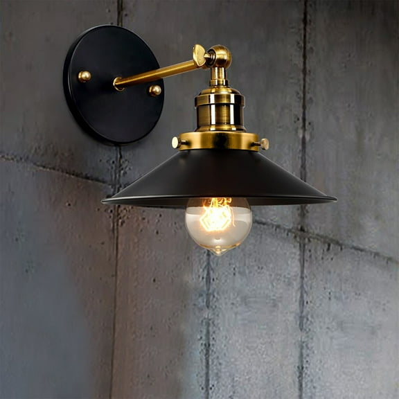 Miumaeov Vintage Industrial 1-Light E27 Matte Black Plug-in Wall Sconce with Cone Shade