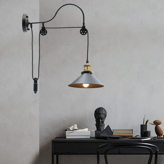 Miumaeov Vintage Industrial Wall Light Sconce Adjustable Gooseneck Wall Lamp Pulley Metal Wall Lighting Fixture