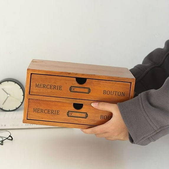 Miumaeov Vintage Wood Jewelry Organizer Storage Box with Drawers Cosmetic Cabinet 2 Layers