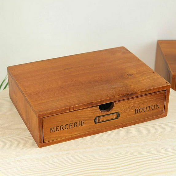 Miumaeov Vintage Wooden Desktop Storage Box Single/Double Layer Cosmetic Drawer Box Jewelry Case Organizer For Office/Home