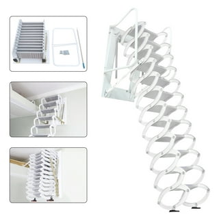 Motor Genic Wall Mounted Folding Ladder Black Retractable Loft Attic Stairs  Pull down 12 Steps Folding Retractable Attic Loft Ladder