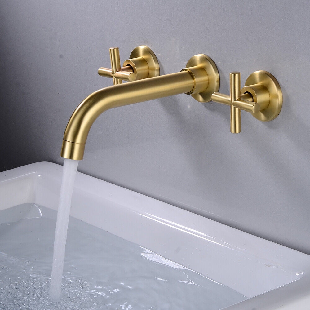 Miumaeov Wall Mount Bathroom Vanity Faucet Brushed Brass Faucet Dual ...