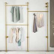 Miumaeov Wall Mounted Industrial Pipe Clothing Rack Garment Rack Pipeline Vintage Rolling Rack On Wall, Heavy Duty Rustic Gold Metal Garment Frame for Bedroom, Living Room Gold