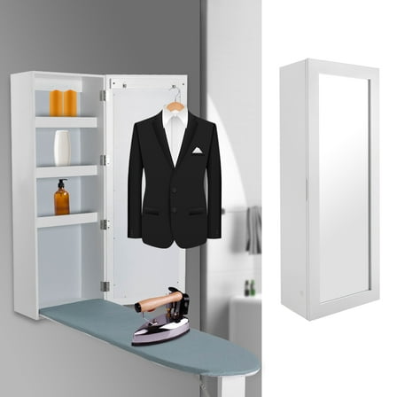 Miumaeov Wall Mounted Ironing Board with Storage Cabinet, Built in Ironing Board & Folding Support Leg, Wall-Mounted Mirrors for Home, Apartment & Small Spaces (Type 1)