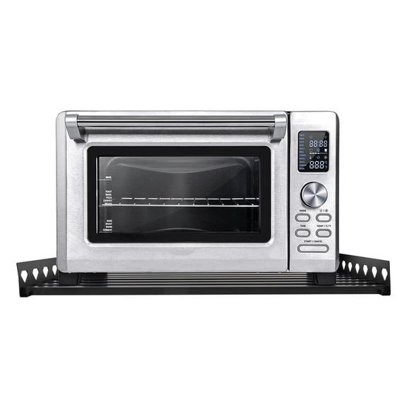 Miumaeov Wall-Mounted Microwave Oven Rack, 110 Lbs Heavy Duty Stainless Steel Shelf with 4 Hooks, Space Saving Organizer for Microwave