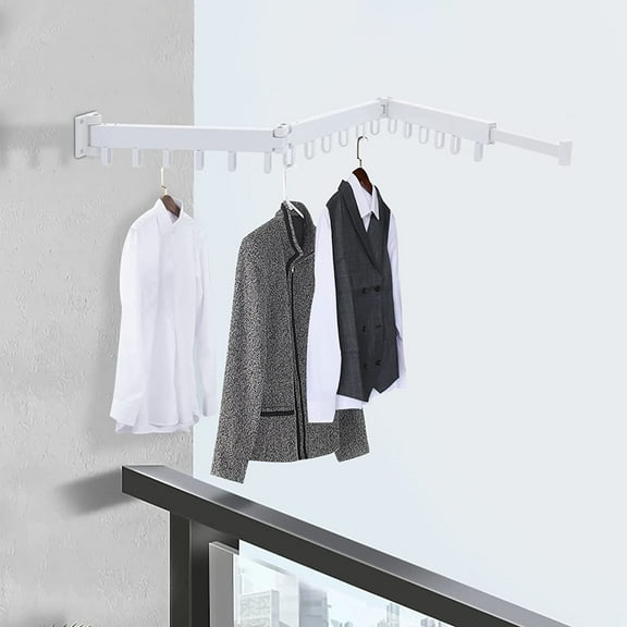 Miumaeov Wall Mounted Retractable Clothes Drying Rack, Foldable Rotatable Clothes Hanger with 18 Hooks Space Saver Clothes Rack for Laundry Balcony Bedroom (White)