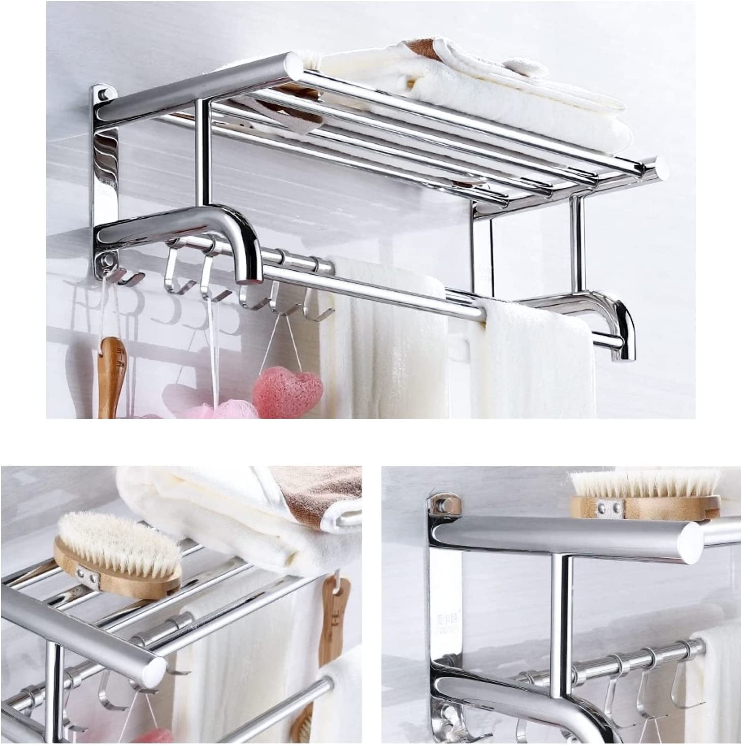 Miumaeov Wall Mounted Stainless Steel Towel Rack, Adjustable Towel