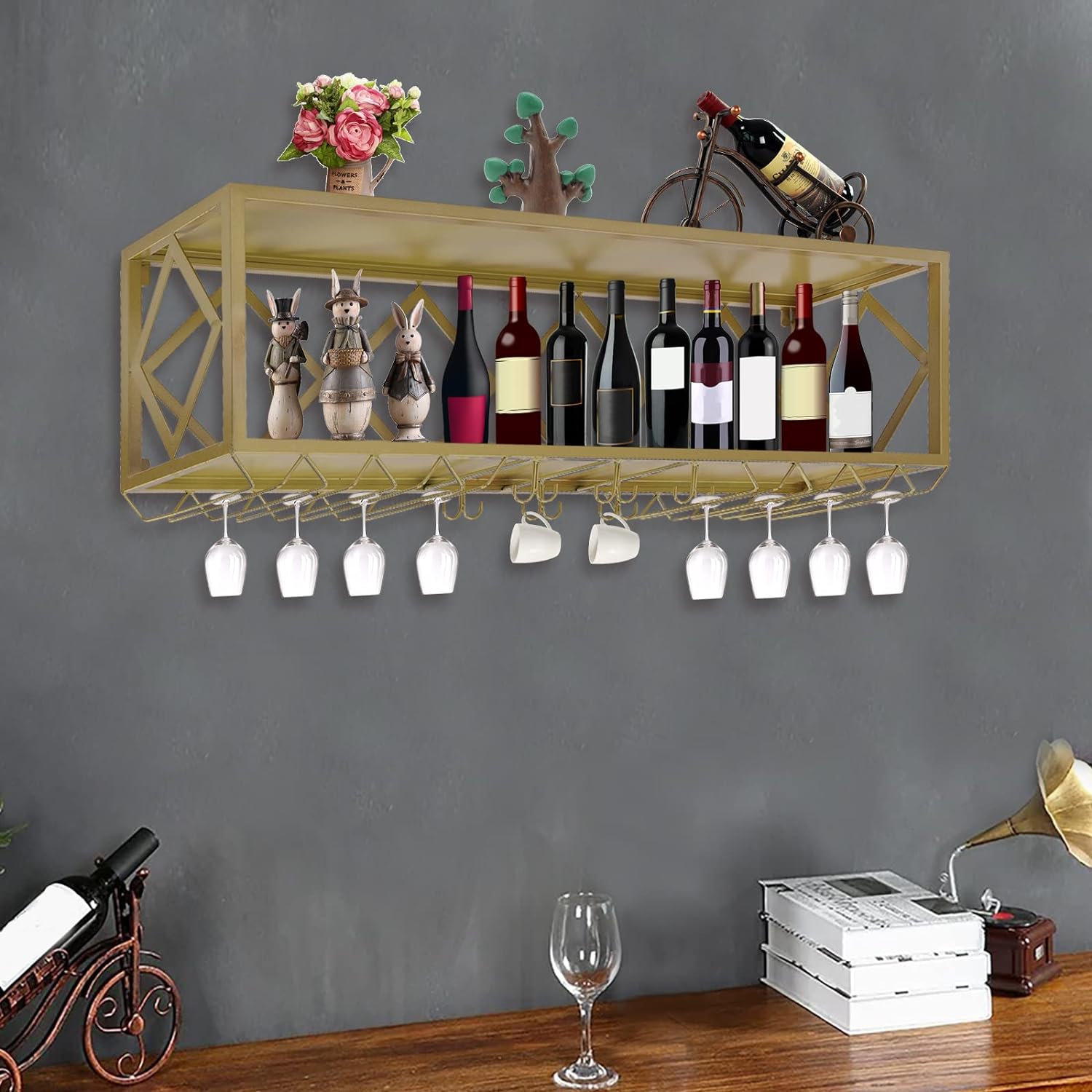 Wine Partition Wall Rack Miumaeov Wall-Mounted Wine Racks 2 Layer Steel Wine Bottle Holder with ...