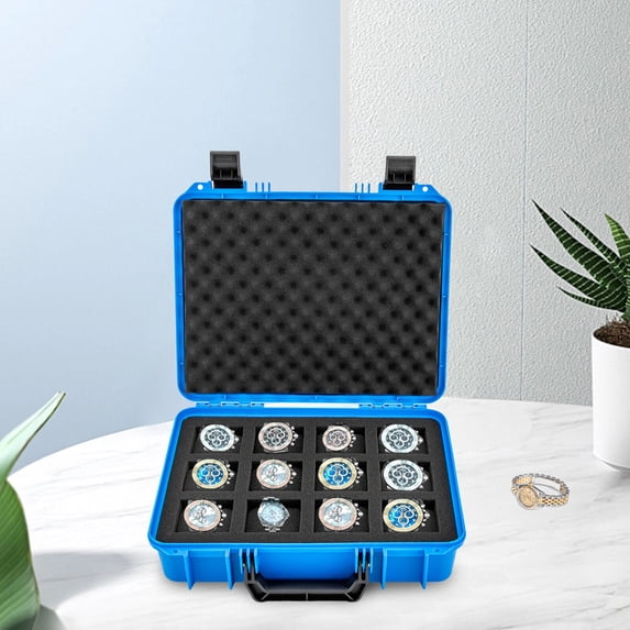 Miumaeov Watch Box 12 Slots Watch Case Stainless Steel Plastic Watch Storage Organizer Portable Travel Suitcase with Lock Load 221 lbs for Watch Enthusiasts Collectors