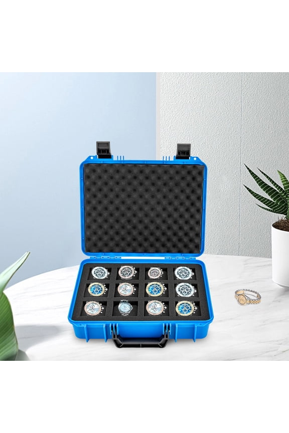 Watch Box 12 Slots Watch Case Stainless Steel Plastic Watch Storage Organizer Portable Travel Suitcase with Lock Load 221 lbs for Watch Enthusiasts Collectors