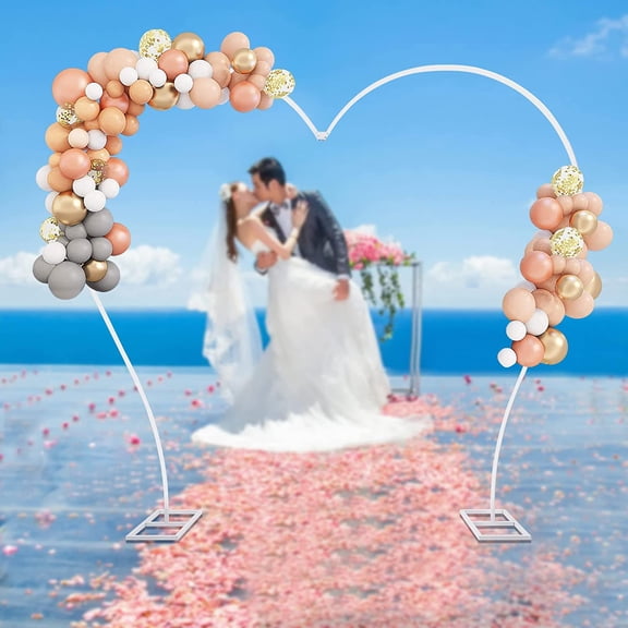 Miumaeov White Arch Stand Metal Backdrop Stand Heart-Shaped Wedding Arch Stand Balloon Flower Arch Kit Frame for Wedding Birthday Party Background Decoration