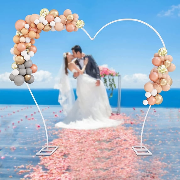 Miumaeov White Arch Stand Metal Backdrop Stand Heart-Shaped Wedding Arch Stand Balloon Flower Arch Kit Frame for Wedding Birthday Party Background Decoration
