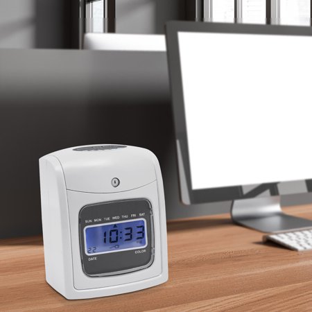 Miumaeov White Employee Attendance Punch Machine Time Clock Payroll Recorder LCD Display Check- in Machine w/ 50 Cards