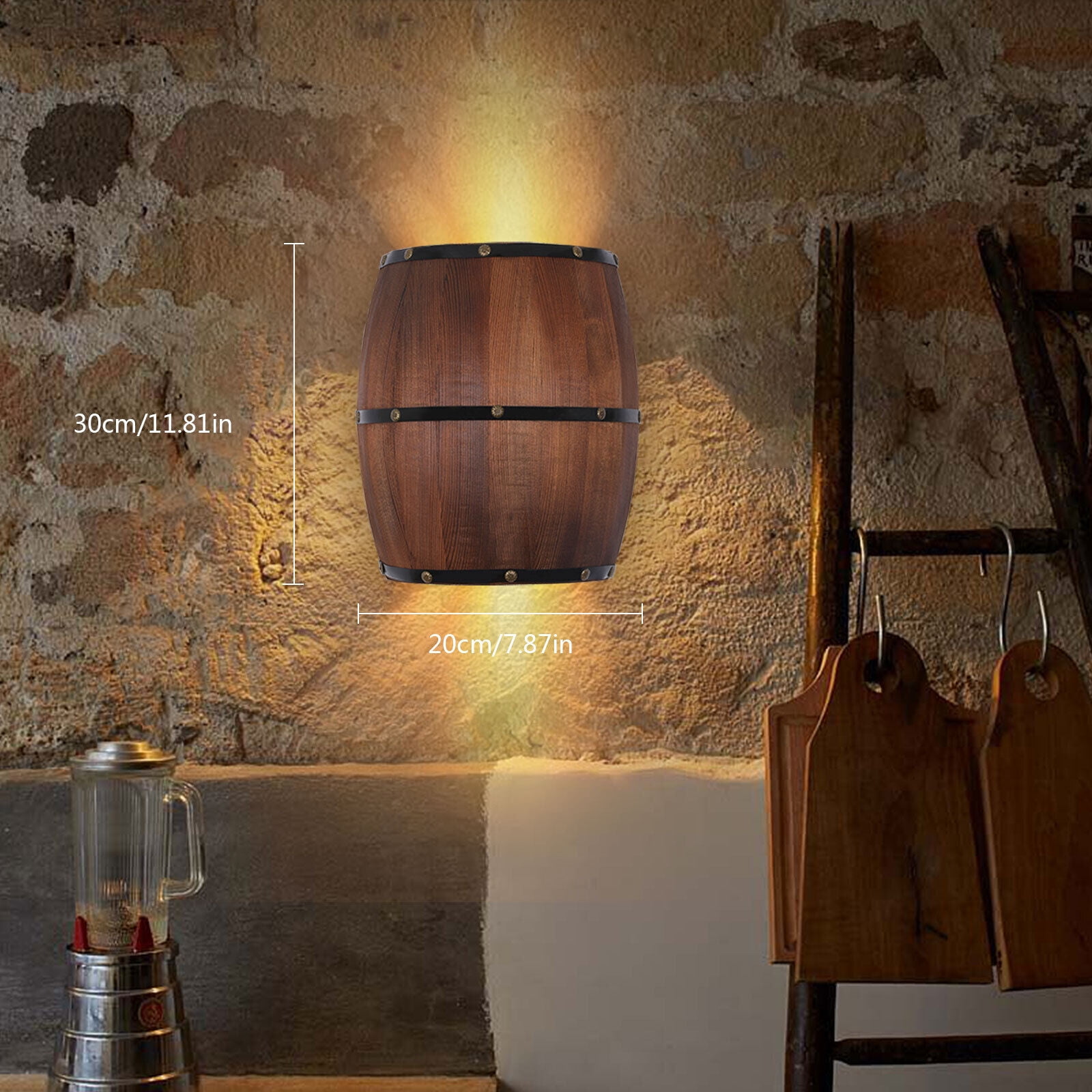 Miumaeov Wood LED Wall Light Rustic Farmhouse Wine Barrel Wall Sconce
