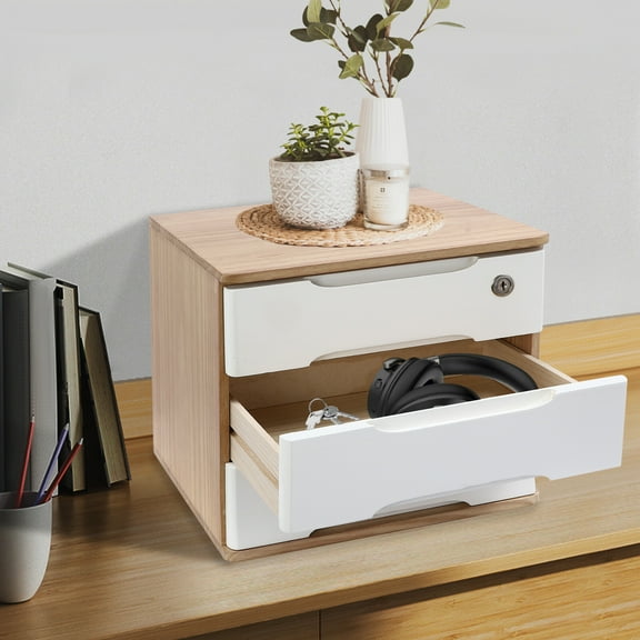 Miumaeov Wooden Desktop Storage Box, Desk Organizer, Desktop Box with Lockable Drawers