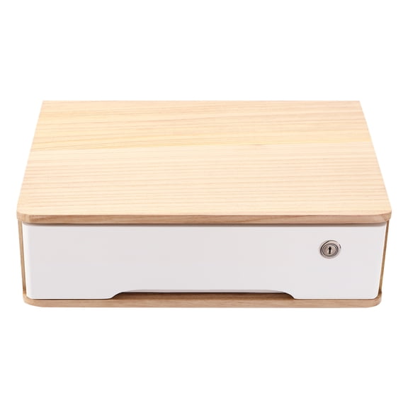 Miumaeov Wooden Desktop Storage Box with Lockable Drawers, Office Supplies File Organizer, Flat File Cabinet Store Stamps, Sticky Notes, Paper Clips, Scissors
