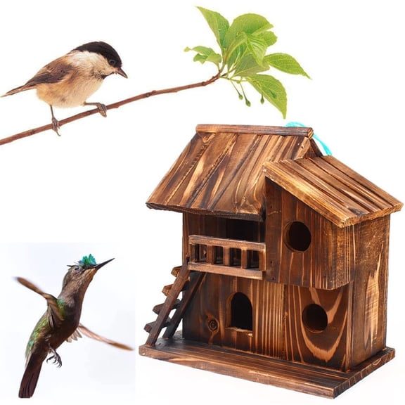 Miumaeov Wooden Hanging Bird Cage Sparrows Cage Squi-rrel Pet Bird Hamsters Cage for Outside Garden Patio Decorative Bird Nest Box