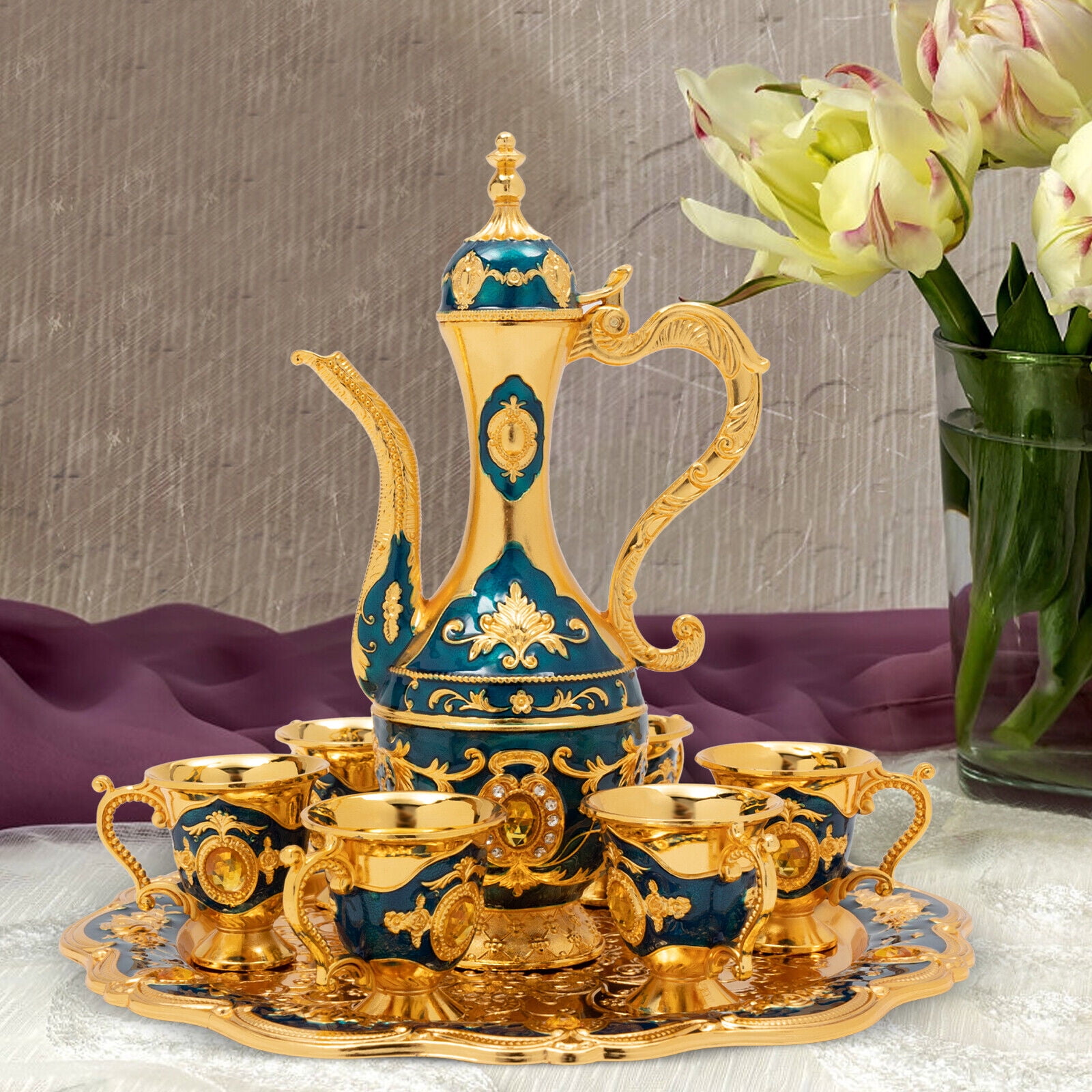 食器  tea set Miumaeov Zinc Alloy Tea Set Chinese Palace Tea Set with 6 Luxury