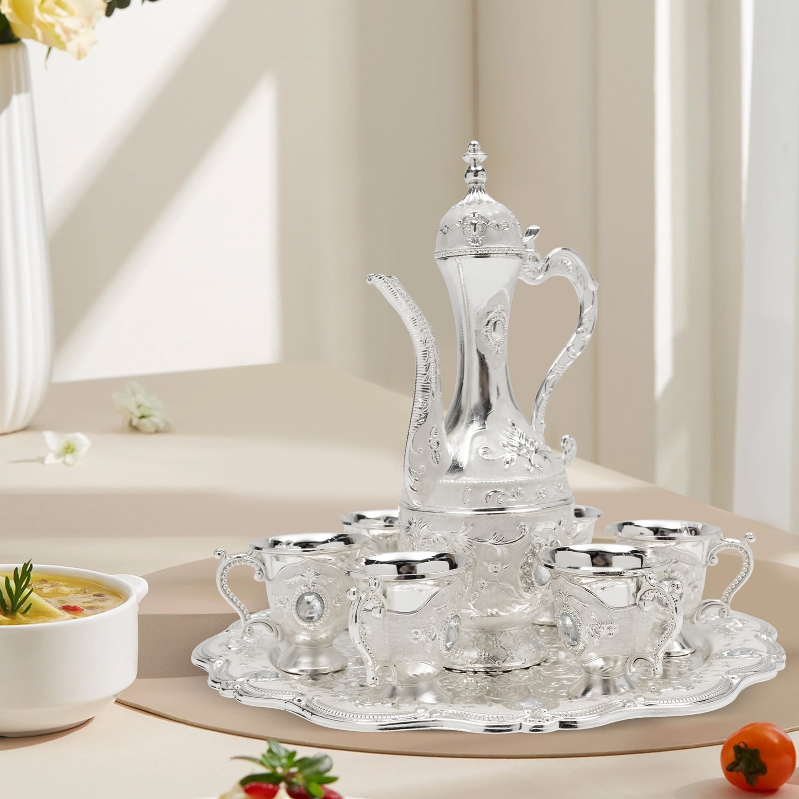 Miumaeov Zinc Alloy Tea Set Chinese Palace Tea Set with 6 Luxury