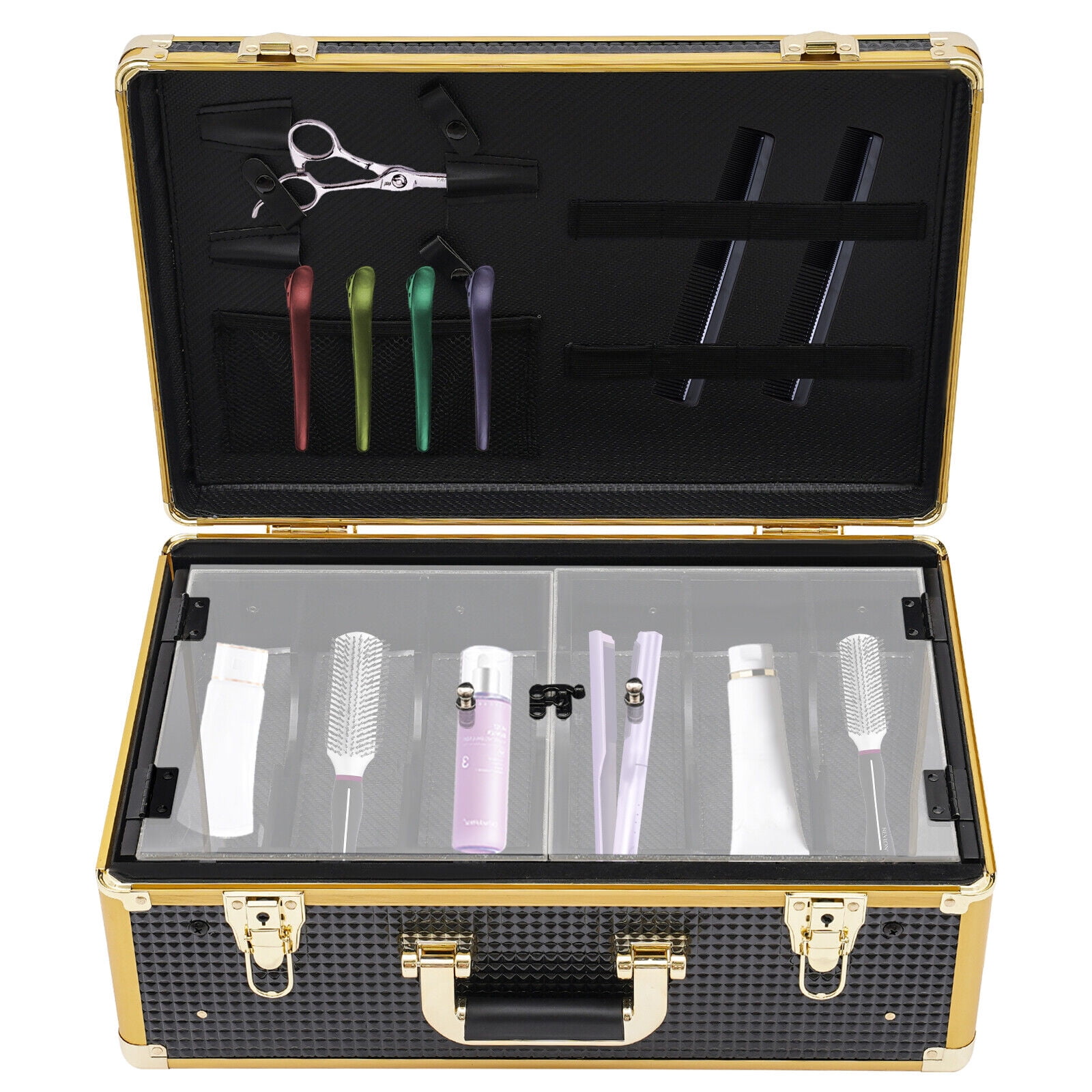 Miumaeov arber Carrying Case Organizer with Locks & Keys Barber Tool Box Barber Stylist Suitcase Gold