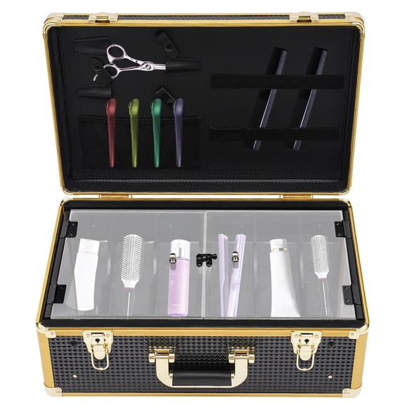 Miumaeov arber Carrying Case Organizer with Locks & Keys Barber Tool Box Barber Stylist Suitcase Gold