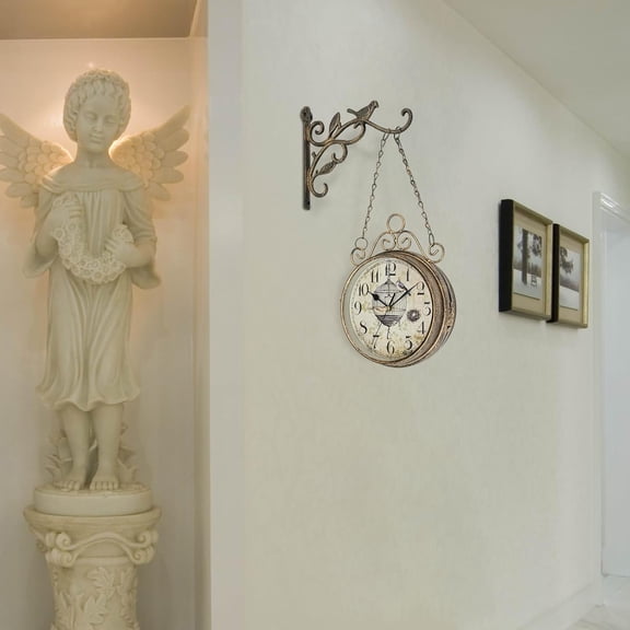 MiumaeovDouble-Sided Wall Clock,  Station Wall Clock Indoor Round Vintage Hanging Wall Clocks Decoration for Living Room Office Home Bedroom