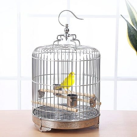 Miumaoev Large Stainless Steel Parakeet Bird Cage, 15.74 Inch Height Hanging Parrot Bird Cages with Stand for Cockatiels African Grey Quaker Parakeets Conures Pigeons Flight Perches Bird Cage