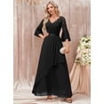 thumbnail image 1 of Miusol V-Neck Floral Lace Flare Sleeve Chiffon Ruffle Formal Dress, 1 of 7