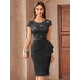 thumbnail image 1 of Miusol Women's Contrast Lace Sequin Insert Ruffle Trim Ruched Wrap Hem Bodycon Dress, 1 of 11