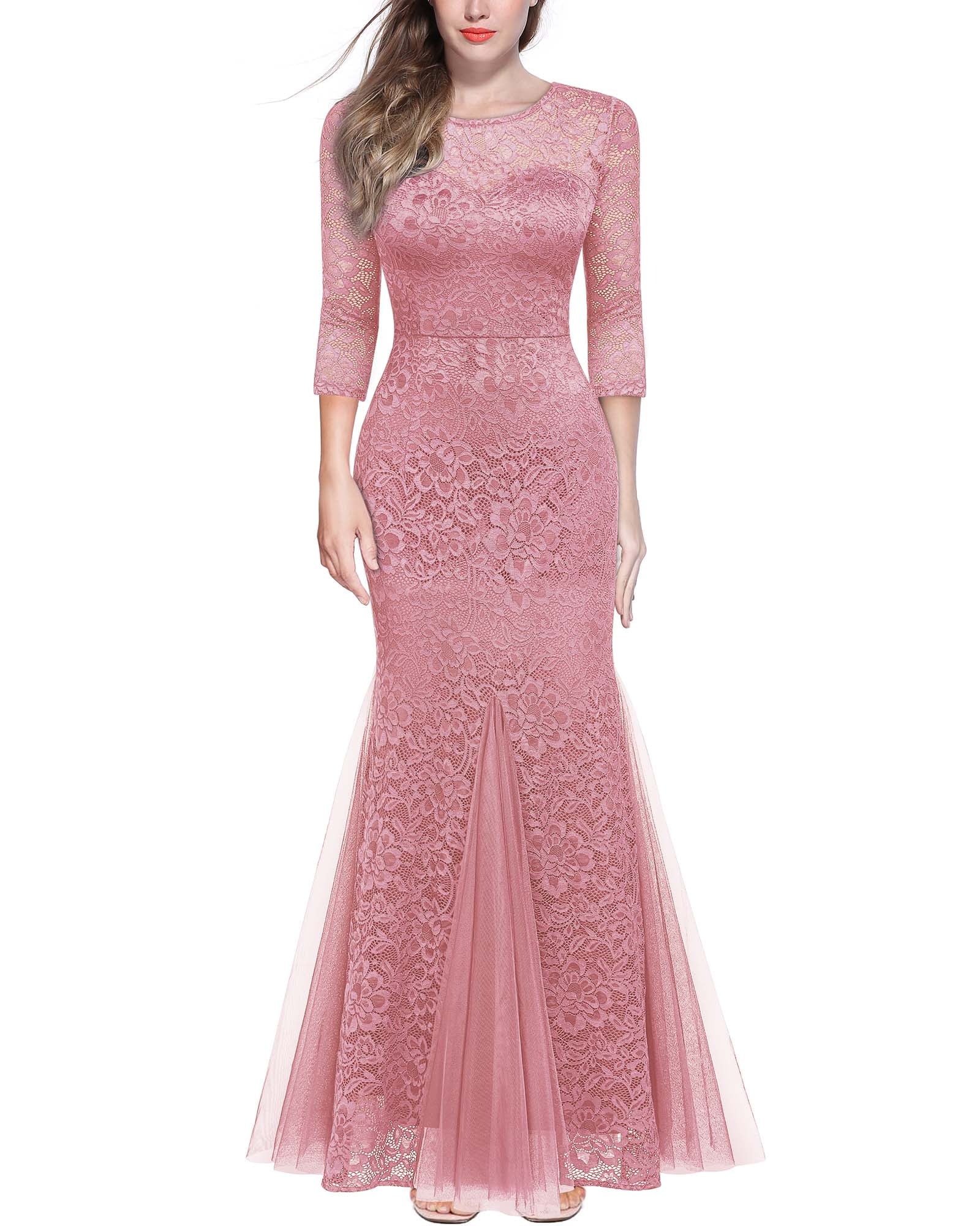 miusol women's formal floral lace evening party maxi dress Plus Size Ruffle Floral Lace Contrast Chiffon Formal Bridesmaid Party –  Miusol main image 0