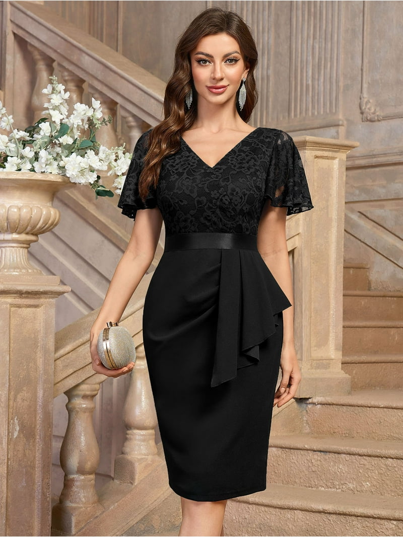 Miusol Women's Floral Lace V-Neck Ruffle Cocktail Dress with Butterfly  Sleeves