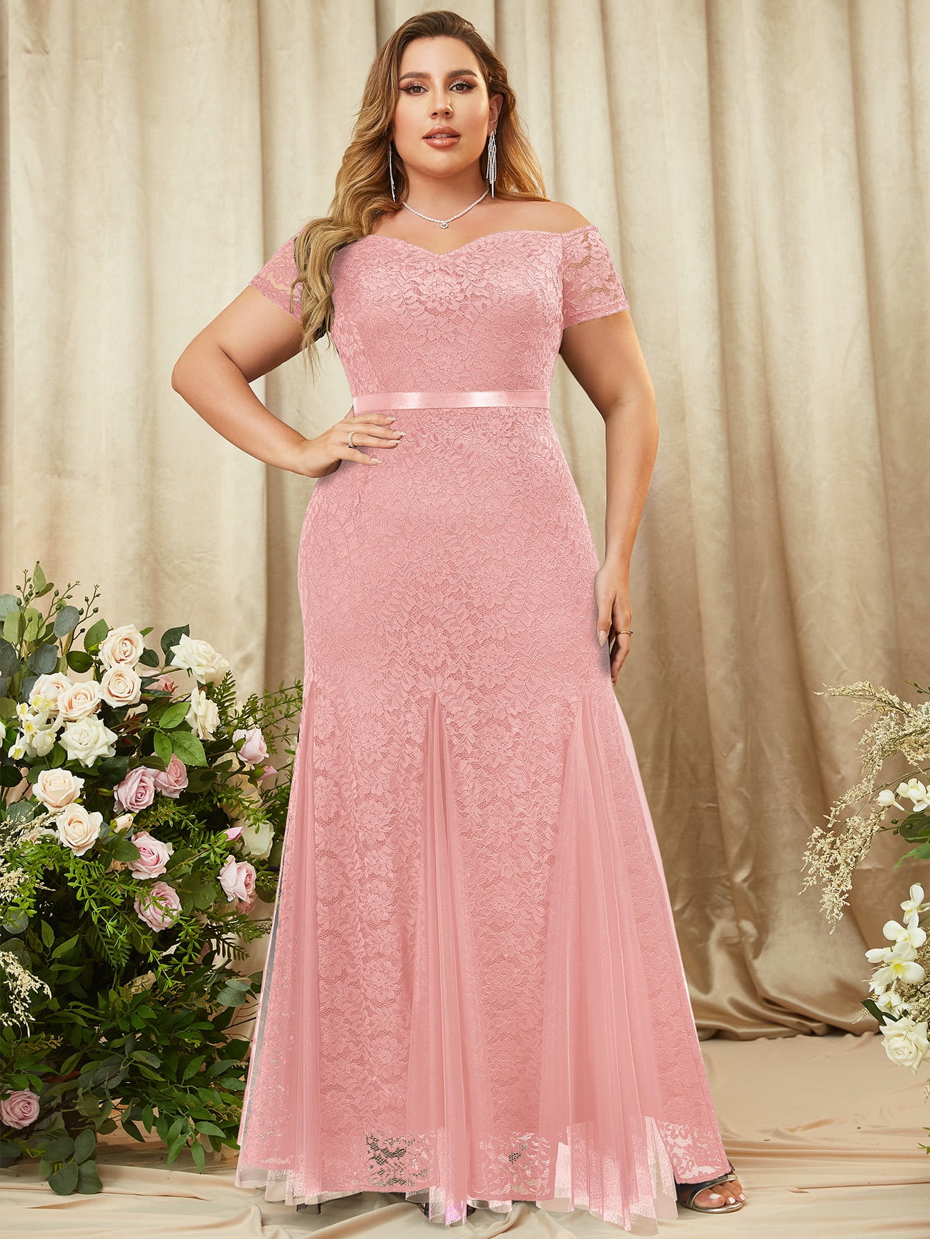 fitted lace wedding dress Amazon.com: Miusol Women's Formal Floral Lace Plus Size Bridesmaid Party  Maxi Dress : Clothing, Shoes & Jewelry main image 0