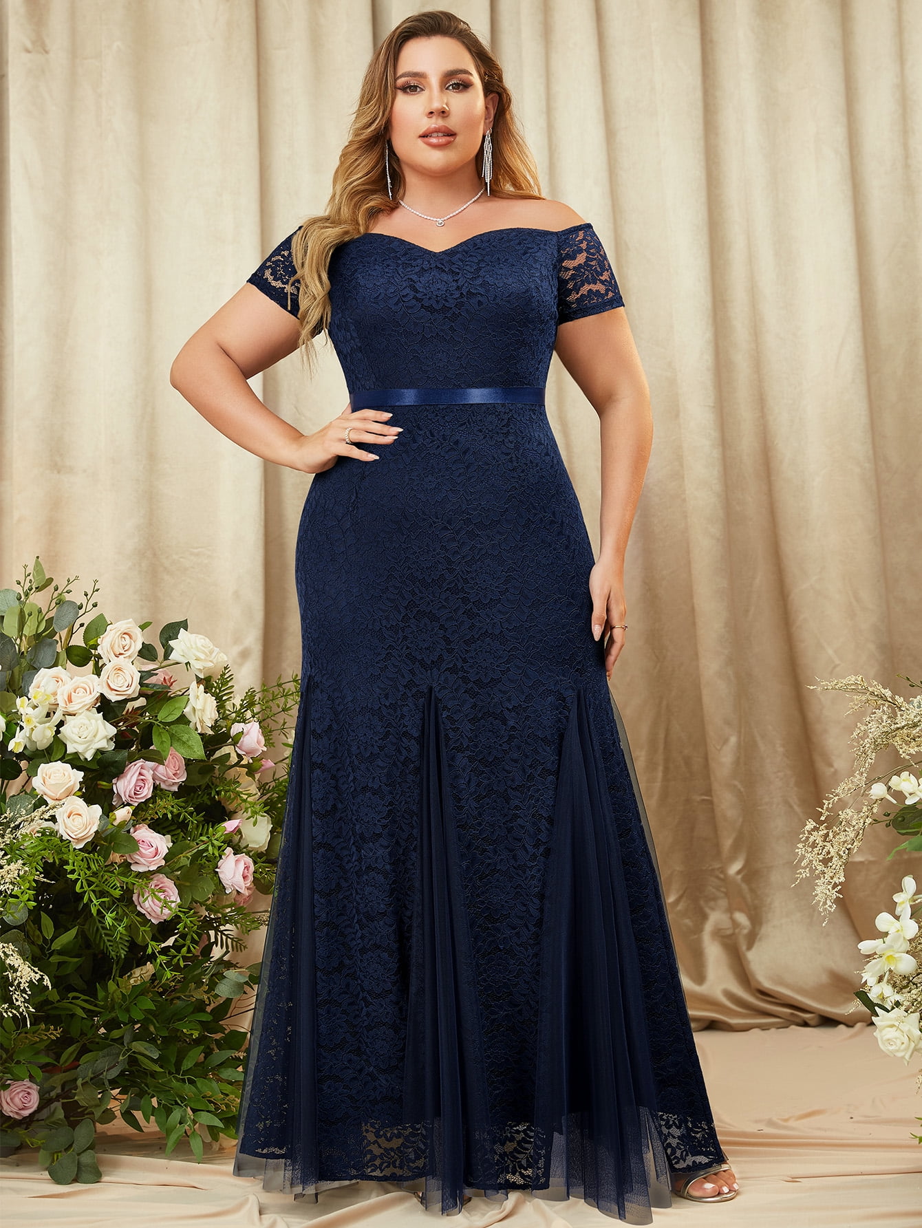 Miusol Women's Plus Size Floral Lace Off Shoulder Side Split Formal Evening  Party Maxi Dress - Walmart Business Supplies