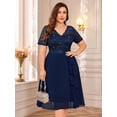 thumbnail image 1 of Miusol Women's Plus Size Sequin Lace V-Neck Chiffon Ruffle Trim Cocktail Party Swing Dress, 1 of 10
