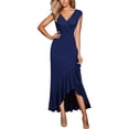 thumbnail image 1 of Miusol Women's V-Neck Ruffle Split Long Dress, Vintage Wrap Design for Formal Events, 1 of 1