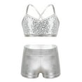 thumbnail image 1 of Miutii 2PCS Kids Girls Tankini Outfit Shiny Sequins Cami Tank Top with Bottoms Set for Ballet Dance Gym Workout Silver 10, 1 of 6