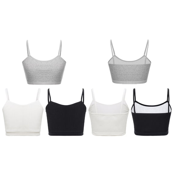Miutii 3Pcs Cropped Tank Tops for Girls Spaghetti Strap Crop Top Basic Sports Cami Solid Color Black&White&Grey L