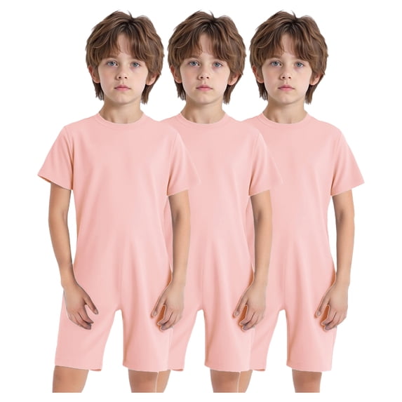 Miutii Boys Girls High Waist Short Jumpsuit 3Pcs Special Needs Adaptive Clothing Solid Overalls Casual Rompers Pink 10