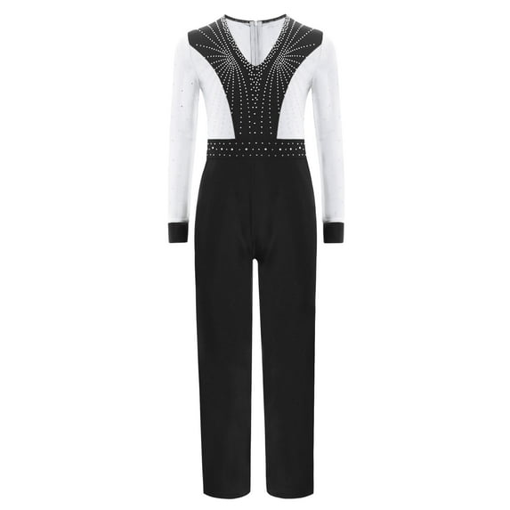 Miutii Boys Long Sleeve V Neck Bodysuit Latin Dance Leotard Full Body Skating Unitards Ballroom Dancing Clothes White 10
