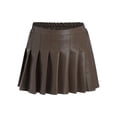 thumbnail image 1 of Miutii Faux PU Leather Skirts for Kids Girls High Waist Pleated Mini Skirts A-line Skater Skirts Casual Solid Skirts Coffee 11-12, 1 of 7