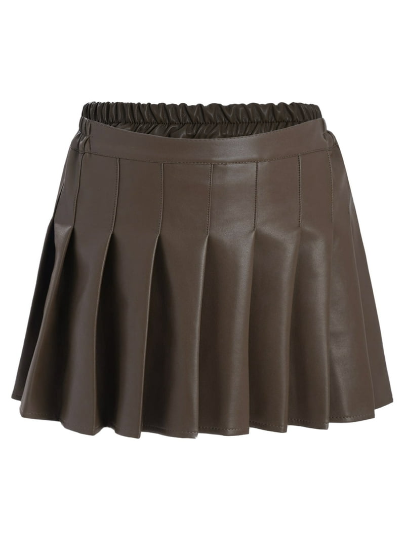 Miutii Faux PU Leather Skirts for Kids Girls High Waist Pleated