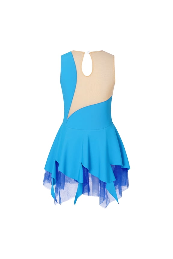 Figure Ice Skating Dress for Girls Sparkly Sleeveless Ballet Dance Gymnastics Skirted Leotard Lyrical Dancewear Blue 12