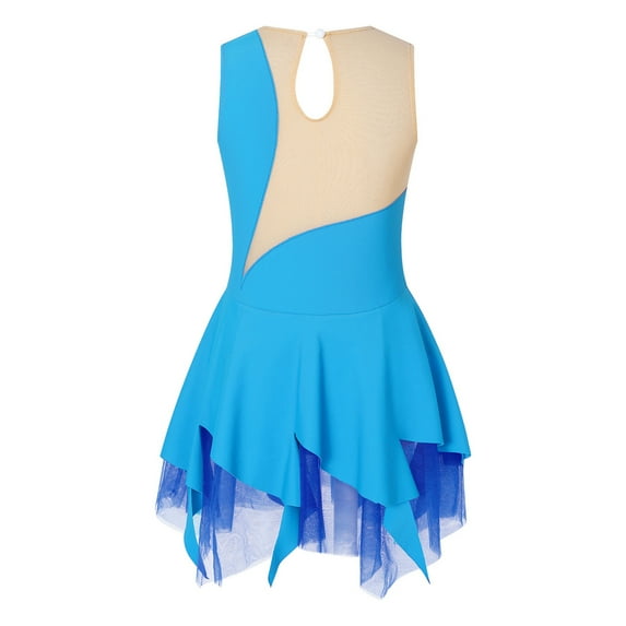 Miutii Figure Ice Skating Dress for Girls Sparkly Sleeveless Ballet Dance Gymnastics Skirted Leotard Lyrical Dancewear Blue 16