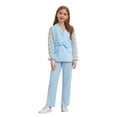 thumbnail image 1 of Miutii Girl's Dressy Suit Set Formal Wear for Wedding Party Button Blazer Jacket with Elastic Pants 2 Piece Outfits Light Blue 5-6, 1 of 7