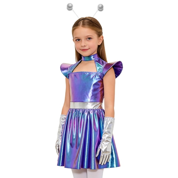 Miutii Girls 3 Piece Outer Space Alien Uniform Shiny Metallic Robot ...