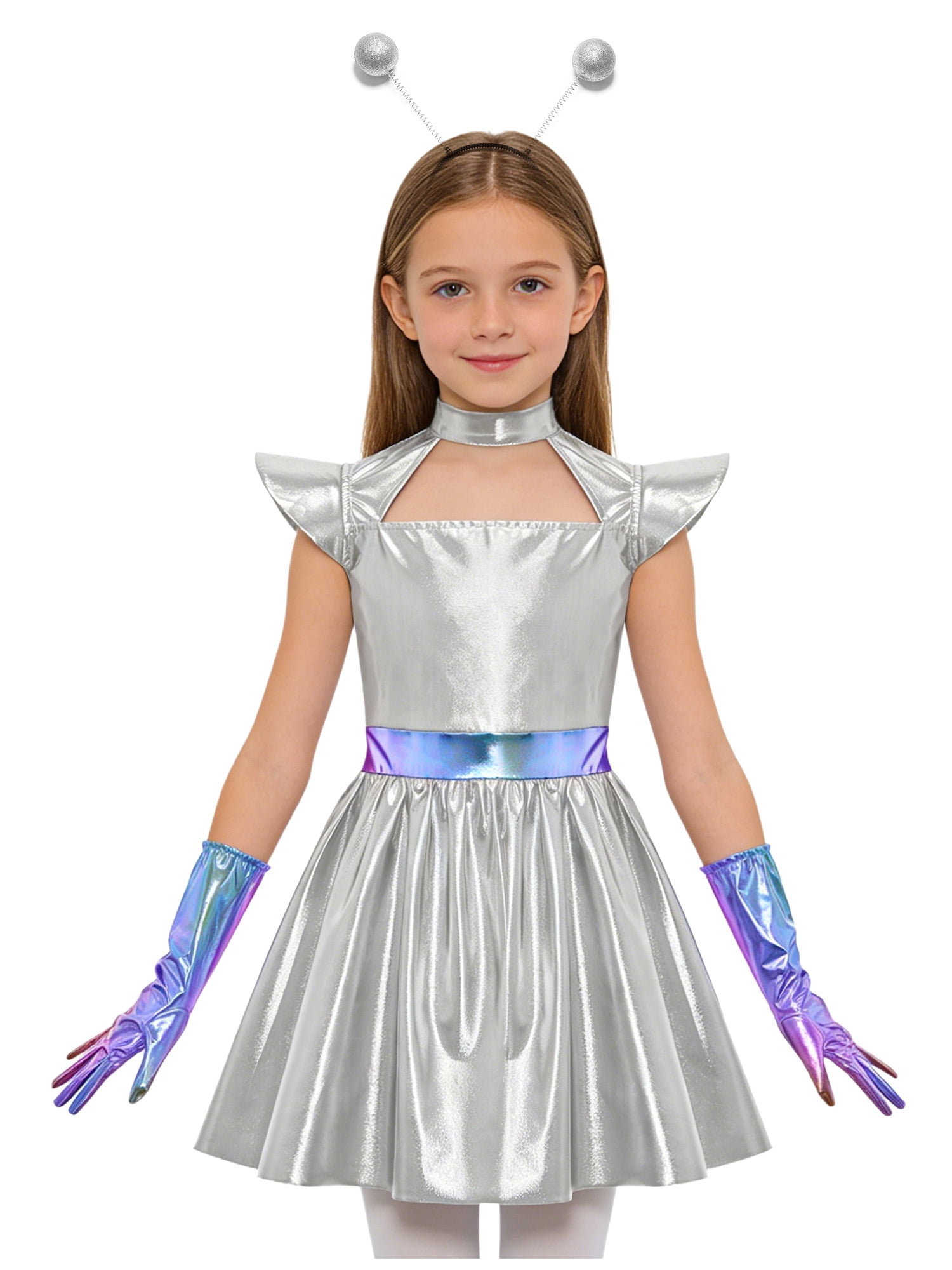 Miutii Girls 3 Piece Outer Space Alien Uniform Shiny Metallic Robot ...