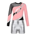 thumbnail image 1 of Miutii Girls Athletic Biketard 2 Piece Leotards with Shorts Set Long Sleeve Gymnastics Jumpsuit Pink&Silver 10, 1 of 5