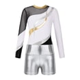 thumbnail image 1 of Miutii Girls Athletic Biketard 2 Piece Leotards with Shorts Set Long Sleeve Gymnastics Jumpsuit White&Silver 8, 1 of 7